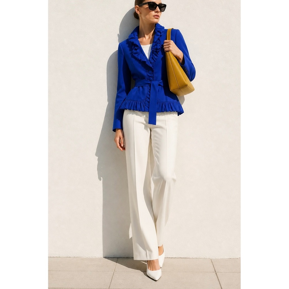 INC International Concepts‎ Royal Blue Ruffle Belted Peplum Blazer